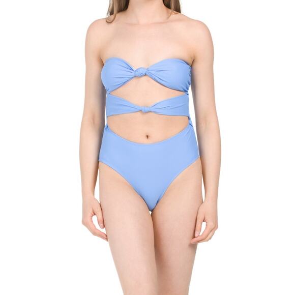 Kiki Rio NEW Blue Solid Knot Front One-piece Swimsuit Sz Small - Picture 10 of 16